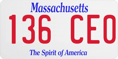 MA license plate 136CE0