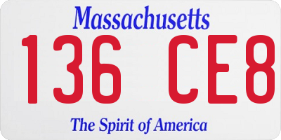 MA license plate 136CE8