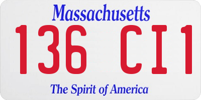 MA license plate 136CI1