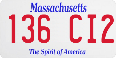 MA license plate 136CI2