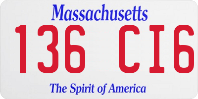 MA license plate 136CI6