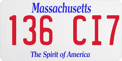 MA license plate 136CI7
