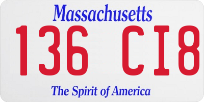 MA license plate 136CI8