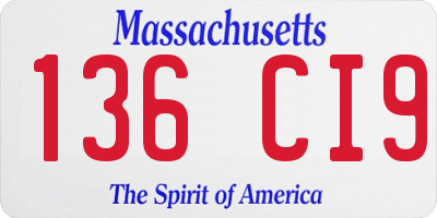 MA license plate 136CI9