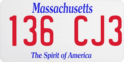 MA license plate 136CJ3