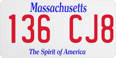 MA license plate 136CJ8