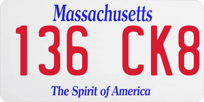 MA license plate 136CK8