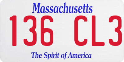 MA license plate 136CL3