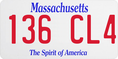 MA license plate 136CL4