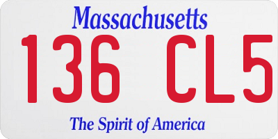 MA license plate 136CL5