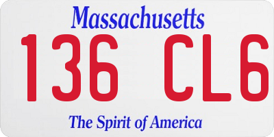 MA license plate 136CL6