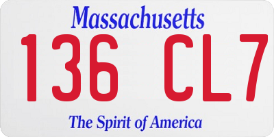 MA license plate 136CL7