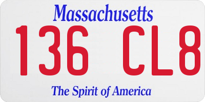 MA license plate 136CL8
