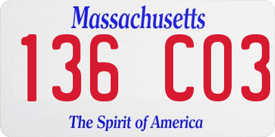 MA license plate 136CO3