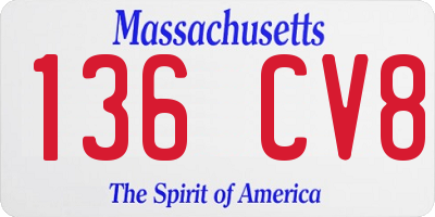 MA license plate 136CV8