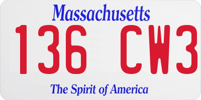MA license plate 136CW3