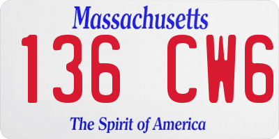 MA license plate 136CW6