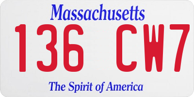MA license plate 136CW7