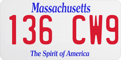 MA license plate 136CW9