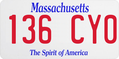 MA license plate 136CY0