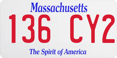 MA license plate 136CY2