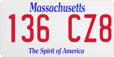 MA license plate 136CZ8