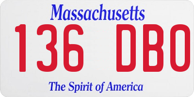 MA license plate 136DB0