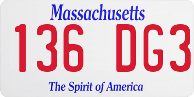 MA license plate 136DG3