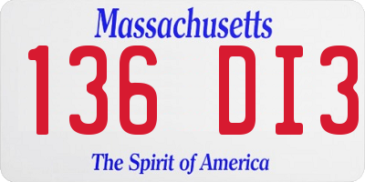 MA license plate 136DI3
