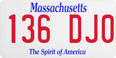 MA license plate 136DJ0