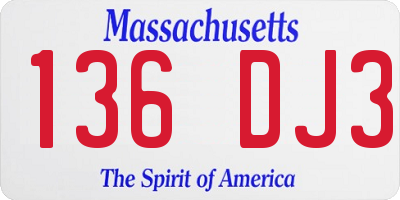 MA license plate 136DJ3