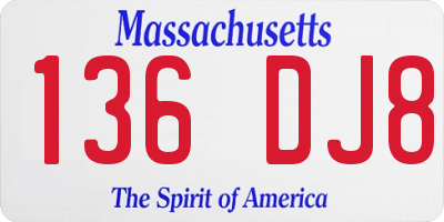 MA license plate 136DJ8