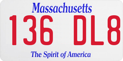 MA license plate 136DL8