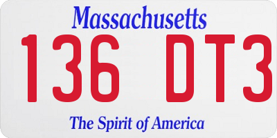 MA license plate 136DT3