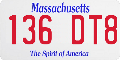 MA license plate 136DT8