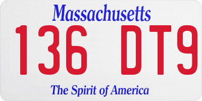 MA license plate 136DT9