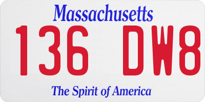 MA license plate 136DW8