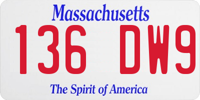 MA license plate 136DW9