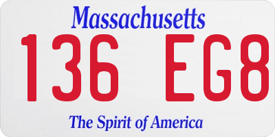 MA license plate 136EG8