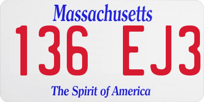 MA license plate 136EJ3