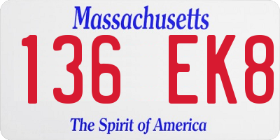 MA license plate 136EK8