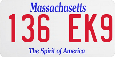 MA license plate 136EK9