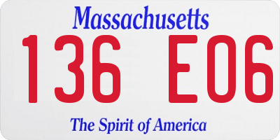 MA license plate 136EO6