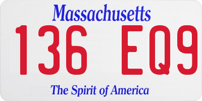 MA license plate 136EQ9