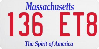 MA license plate 136ET8
