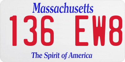 MA license plate 136EW8