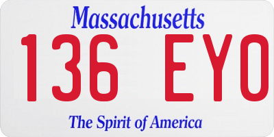 MA license plate 136EY0