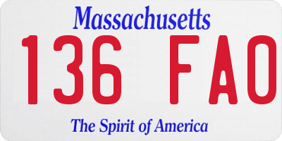 MA license plate 136FA0