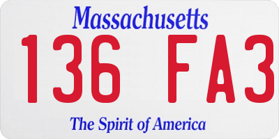 MA license plate 136FA3