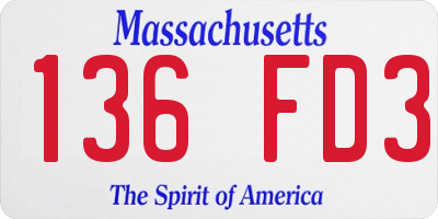 MA license plate 136FD3